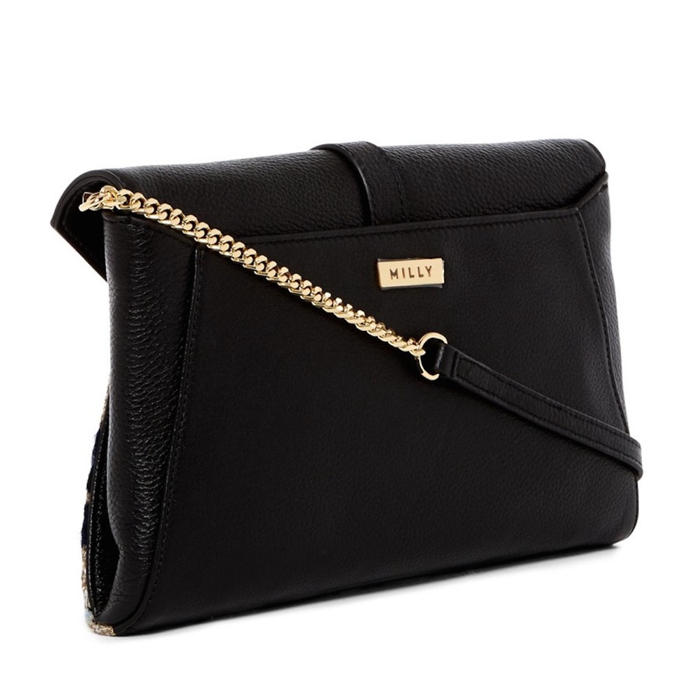 Milly Astor Pied De Poule Tweed Leather Clutch Shoulder Bag - Picture 4 of 7